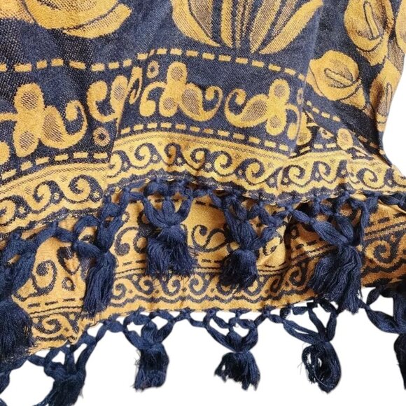 Fringed Poncho Cape Serape Boho Black Floral Southern Chic Size 2X Mexico - Picture 3 of 7